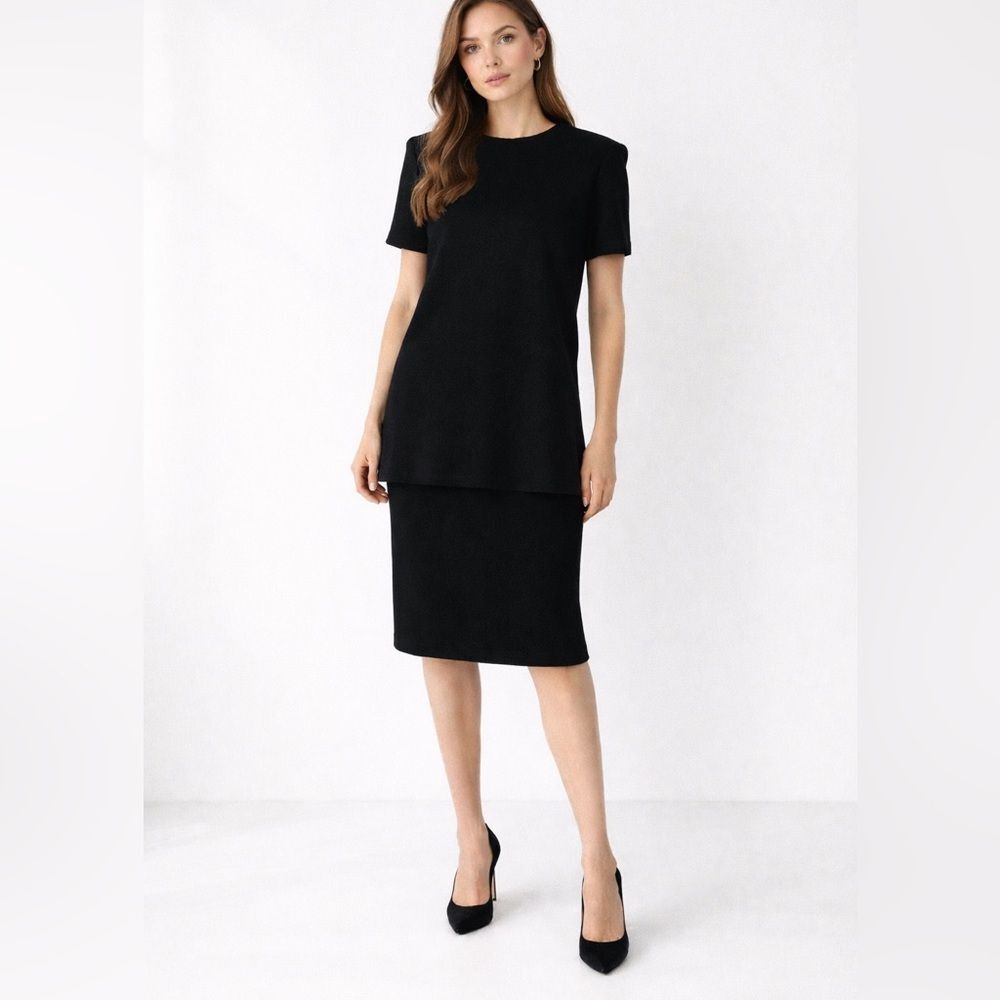 Misook Black Knit Skirt Set Top & Skirt Size M
